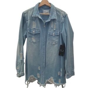 American Bazi Light Wash Distressed Denim Jacket